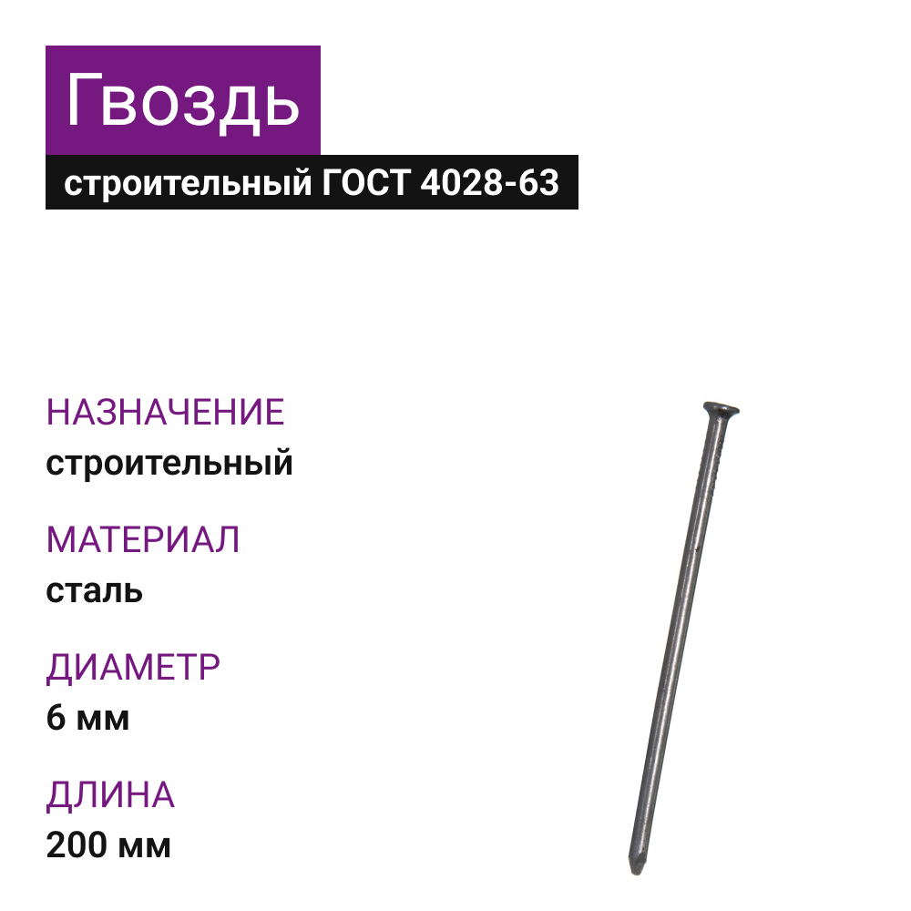 картинка Гвоздь строительный 6,0х200 (ГОСТ 4028-63) (25кг) от магазина Одежда5